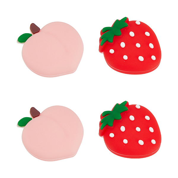 PandaHall Strawberry & Peach Shape Silicone Replacement Thumb Grip Caps, Fruit Theme Thumb Grips Analog Stick Cover, Mixed Color, 22x20x6mm