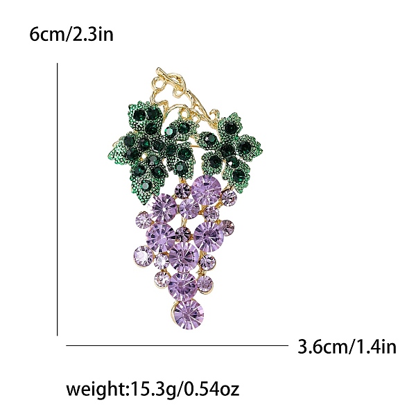 

PandaHall Grape Rhinestone Pins, Golden Alloy Brooches for Girl Women Gift, Plum, 60x36mm Alloy+Rhinestone Grape Purple