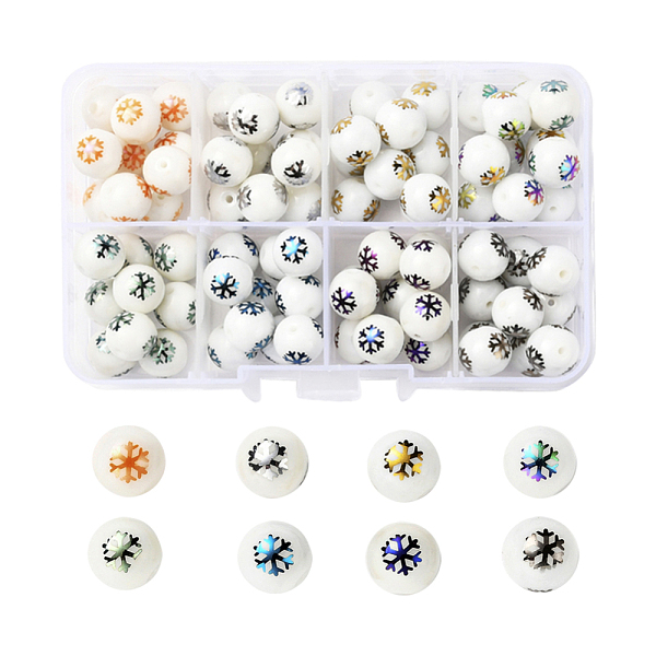 

PandaHall 80Pcs 8 Colors Christmas Opaque Glass Beads, Round with Electroplate Snowflake Pattern, Mixed Color, 10mm, Hole: 1.2mm Glass...