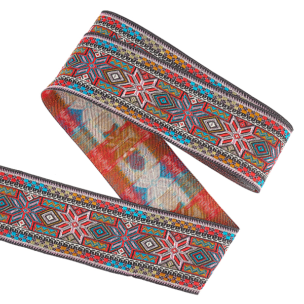 

PandaHall FINGERINSPIRE 7.7 Yard 2 inch Red Vintage Jacquard Ribbon Ethnic Style Diamond-Shaped Floral Pattern Embroidery Woven Trim...