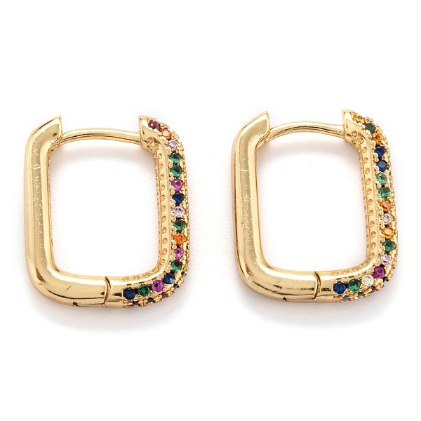 

PandaHall Brass Micro Pave Cubic Zirconia Huggie Hoop Earrings, Real 18K Gold Plated, Rectangle, Colorful, 20x16x2.5mm, Pin: 0.7mm Brass...
