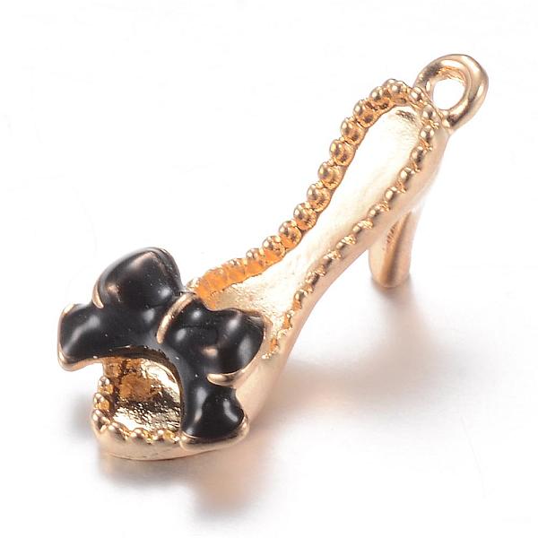 

PandaHall Alloy Enamel Pendants, High-heeled Shoes, Light Gold, Black, 21.5x10x10mm, Hole: 1.5mm Alloy+Enamel Shoes Black