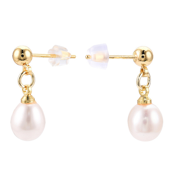 

PandaHall Natural Pearl Teardrop Dangle Stud Earrings, Brass Drop Earring with 925 Sterling Silver Pins, Real 18K Gold Plated, 18~20x6.5~7mm...