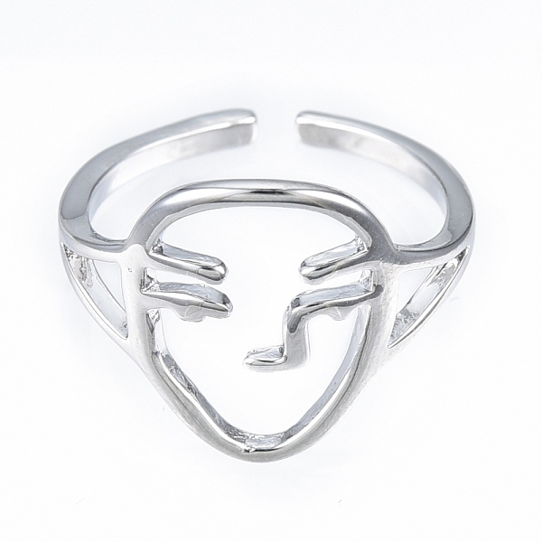 

PandaHall Brass Abstract Face Open Cuff Ring, Hollow Chunky Ring for Women, Nickel Free, Real Platinum Plated, US Size 6(16.5mm) Brass