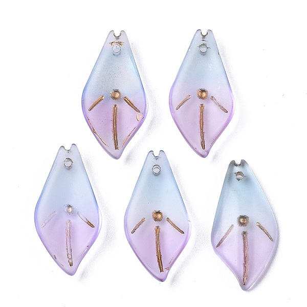 

PandaHall Transparent Spray Painted Glass Pendants, Leaf, Light Sky Blue, 23x11.5x3.5mm, Hole: 1mm Glass Leaf Blue