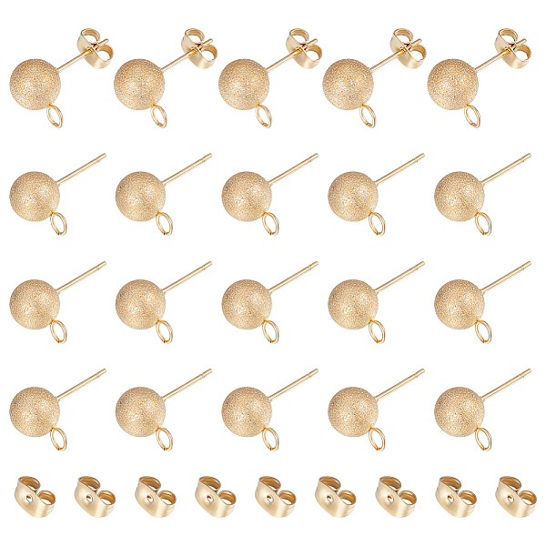 

PandaHall UNICRAFTALE 30Pcs 304 Stainless Steel Stud Earring Findings Textured Ball Stud Earring Post Round Golden Earring with Ear Nuts and...