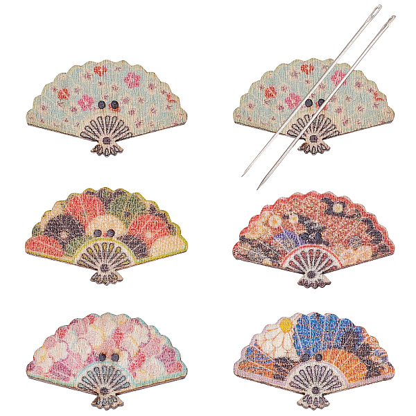 PandaHall CHGCRAFT 6Pcs Wood Magnetic Needle Pin, Magnetic Catcher Holder, Fan, for Cross Stitch Tool Supplies, Mixed Color, 18x29x4mm Wood...