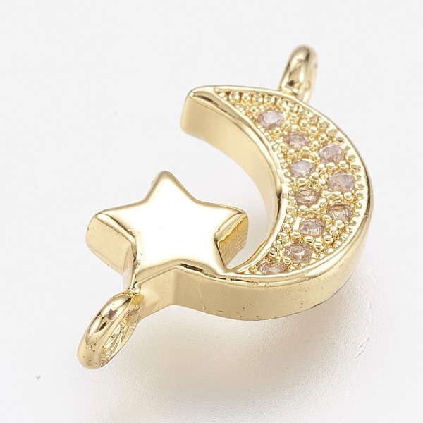 

PandaHall Brass Micro Pave Cubic Zirconia Links, Moon and Star, Golden, 16.5x8.5x3mm, Hole: 1.5mm Brass+Cubic Zirconia Moon