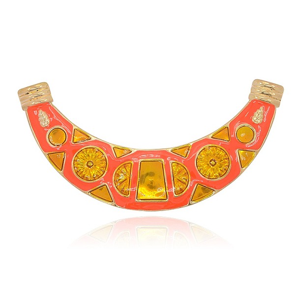 

PandaHall Golden Plated Iron Enamel Links, Moon, Dark Orange, 125x15~29x3mm, Hole: 6mm Iron+Enamel Moon Orange