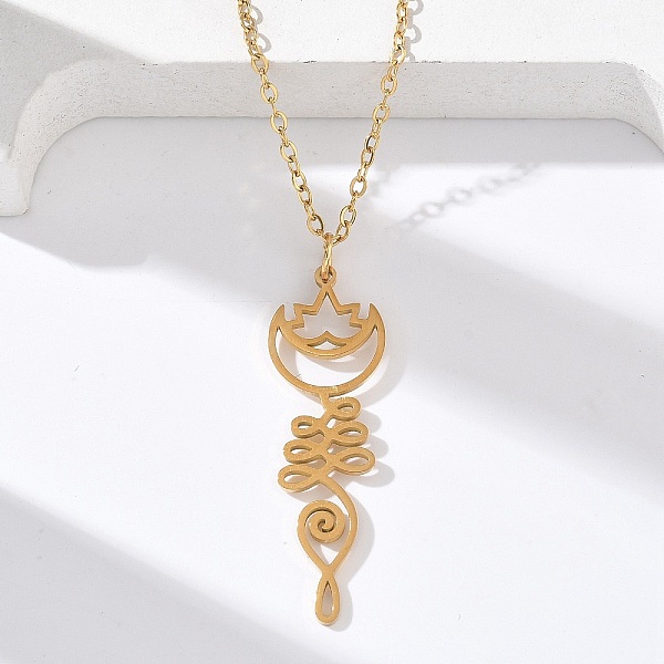 304 Stainless Steel Hollow Cut Yoga Om Lotus Flower Pendant Necklaces