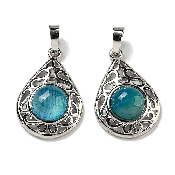 

PandaHall Natural Banded Agate Deyd Pendants, Rack Plating Brass Hollow Teardrop Charms, Cadmium Free & Lead Free, Platinum, 29.5x19.5x7.5mm...