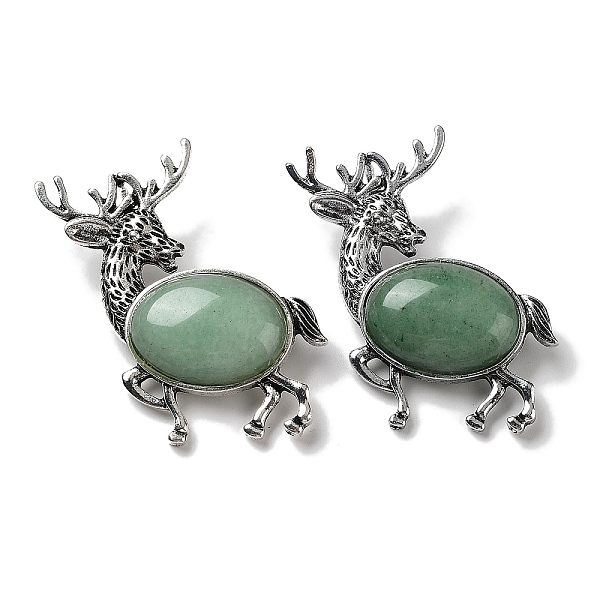 

PandaHall Alloy Elk Brooches, with Natural Green Aventurine, Antique Silver, 49.5x49x14mm Green Aventurine Deer