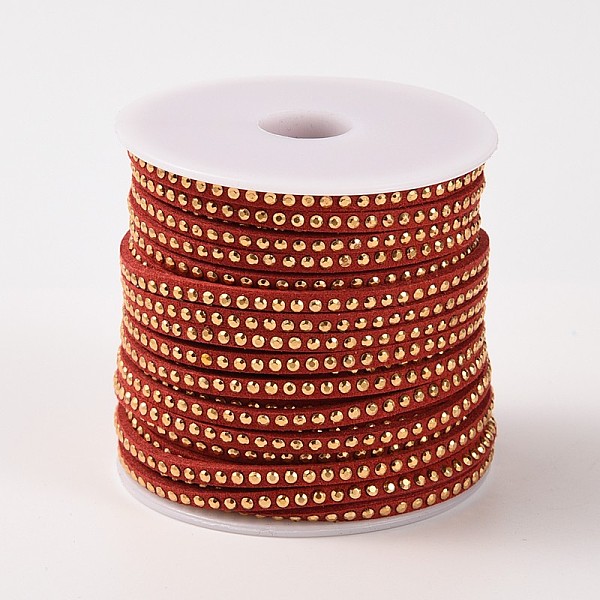 

PandaHall Rivet Faux Suede Cord, Faux Suede Lace, with Aluminum, Dark Red, 3x2mm, about 20yards/roll Faux Suede+Rivet Red