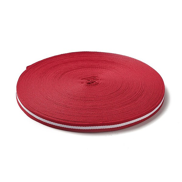 

PandaHall Polyester Stripe Ribbons, Garment Accessories, White, Red, 3/8 inch(10mm), about 54.68 Yards(50m)/Roll Polyester Stripe Red