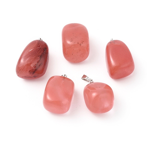 

PandaHall Cherry Quartz Glass Pendants, with Platinum Tone Brass Findings, Nuggets, 23~30x13~22x12~20mm, Hole: 5x3mm Cherry Quartz Glass...