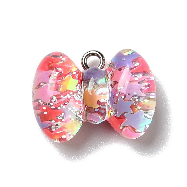 

PandaHall Transparent Resin Pendants, with Platinum Tone Iron Loops & Glitter Powder, Bowknot, Colorful, 20x15x9mm, Hole: 2mm Iron+Resin...