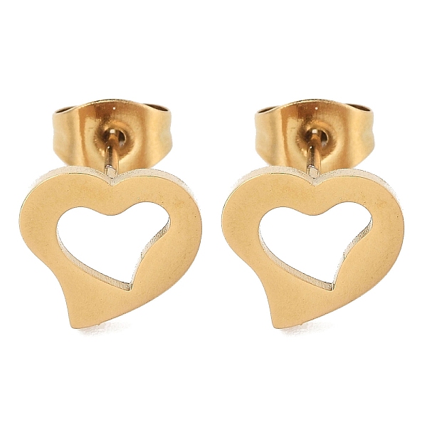 

PandaHall Vacuum Plating 304 Stainless Steel Stud Earrings for Women, Hollow Heart, Golden, 8.5x9.5x1mm 304 Stainless Steel Heart