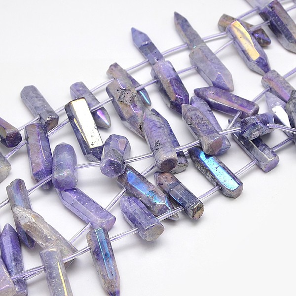 

PandaHall Electroplate Gemstone Natural Quartz Crystal Beads Strands, Irregular Shape, Medium Purple, 15~25x6~14x6~12mm, Hole: 1mm, about...