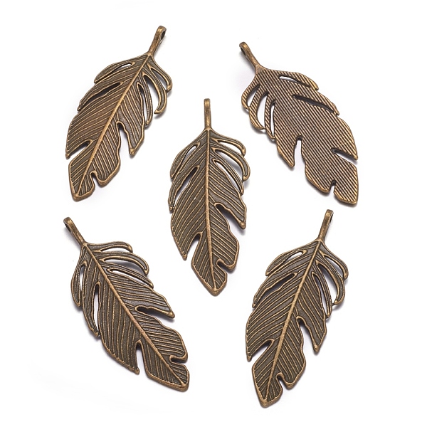 

PandaHall Tibetan Style Alloy Leaf Big Pendants, Lead Free and Cadmium Free, Leaf, Antique Bronze, 62x23x2mm, hole: 2mm Alloy Leaf
