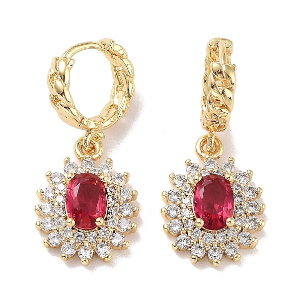 

PandaHall Real 18K Gold Plated Brass Dangle Hoop Earrings, with Cubic Zirconia and Glass, Oval, Deep Pink, 29.5x12.5mm Cubic Zirconia Oval