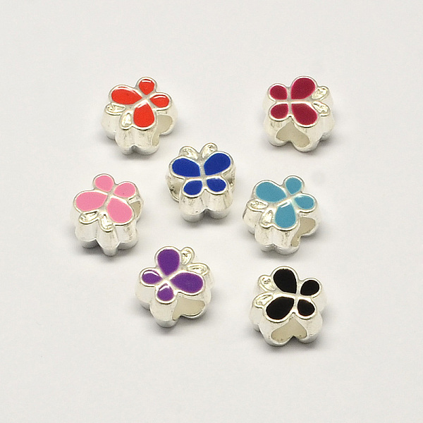 

PandaHall Alloy Enamel Butterfly Large Hole European Beads, Silver Color Plated, Mixed Color, 10x10x7mm, Hole: 4.5mm Alloy+Enamel Butterfly..., Multicolor