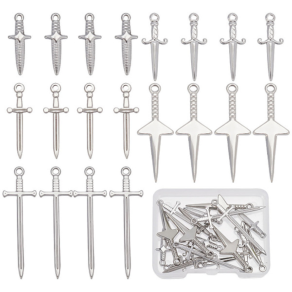 

PandaHall ARRICRAFT 20Pcs 5 Style 201 & 304 Stainless Steel Pendants, Sword Charm, Stainless Steel Color, 24.5~45x9~14.5x2~4mm, Hole...