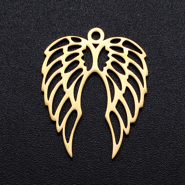 

PandaHall 201 Stainless Steel Pendants, Filigree Joiners Findings, Laser Cut, Wing, Golden, 22x18x1mm, Hole: 1.4mm 201 Stainless Steel Wing