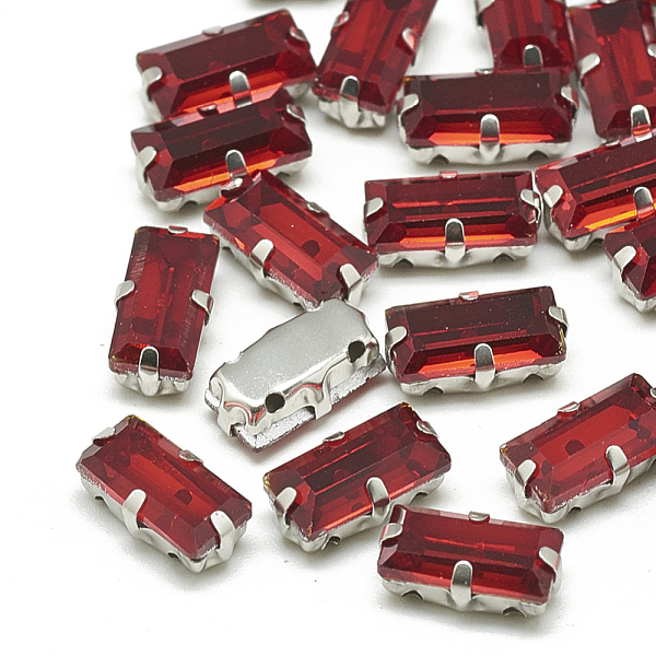 

PandaHall Sew on Rhinestone, Multi-strand Links, Glass Rhinestone, with Brass Prong Settings, Garments Accessories, Faceted, Rectangle..., Red