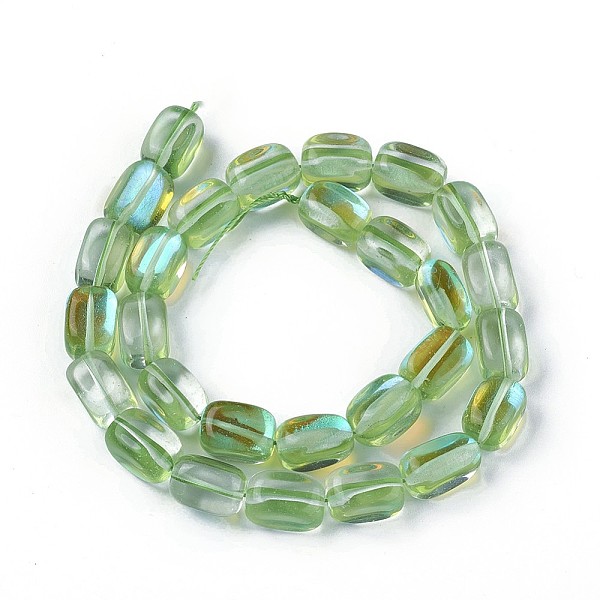 

PandaHall Glass Beads Strands, Cuboid, Lawn Green, 10.5~11.5x5.5~7.5mm, Hole: 1mm, about 33~34pcs/strand, 14.6 inch(37cm) Glass Cuboid