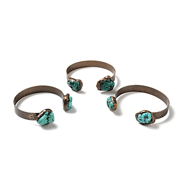 

PandaHall Natural Turquoise Irregular Nugget Open Cuff Bangle, Brass Jewelry for Women, Red Copper, Cadmium Free & Lead Free, Inner Diameter...