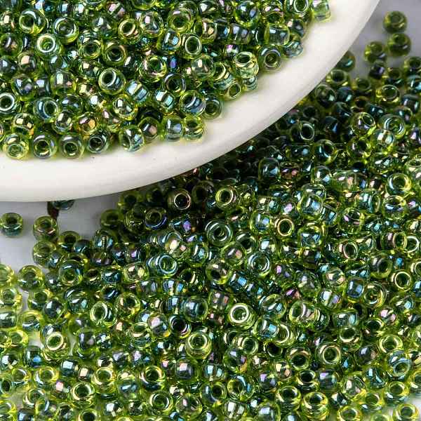

PandaHall MIYUKI Round Rocailles Beads, Japanese Seed Beads, (RR341) Green Lined Chartreuse AB, 8/0, 3mm, Hole: 1mm, about 422~455pcs/bottle...