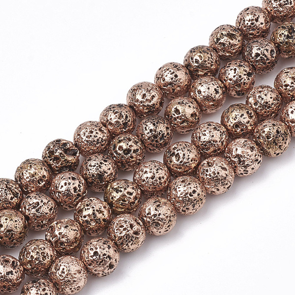 Brins de perles de pierre de lave naturelle galvanisées