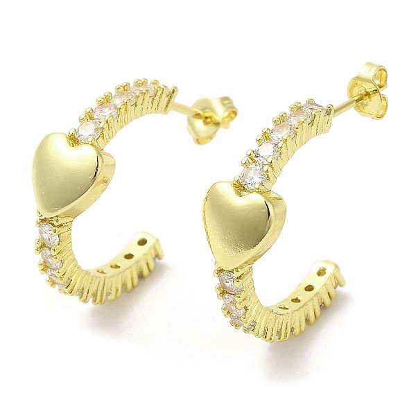 

PandaHall Clear Cubic Zirconia Arch with Heart Stud Earrings, Rack Plating Brass Earrings, Golden, 22.5x8mm Brass+Cubic Zirconia Heart