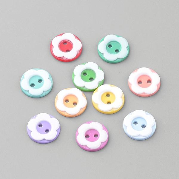

PandaHall 2-Hole Acrylic Buttons, Flat Round/Flower, Mixed Color, 12x2mm, Hole: 1.5mm Acrylic Flat Round Multicolor