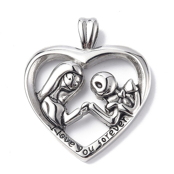 

PandaHall 304 Stainless Steel Pendants, Heart with Lovers & Word I Love You Forever Charm, Antique Silver, 37x31x6mm, Hole: 4x7mm 304...