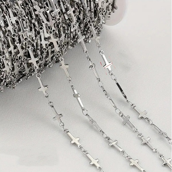 

PandaHall Iron Cross Link Chains, Soldered, Platinum, 15x5mm Iron
