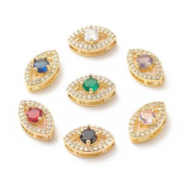 

PandaHall Rack Plating Brass Cubic Zirconia Multi-Strand Links, Cadmium Free & Lead Free, Long-Lasting Real 18K Gold Plated, Eye, Mixed..., Multicolor
