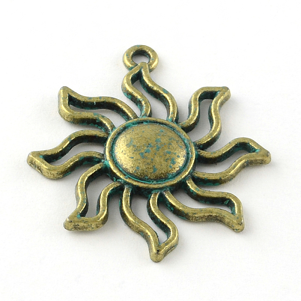 

PandaHall Sun Zinc Alloy Pendants, Cadmium Free & Lead Free, Antique Bronze & Green Patina, 34.5x31x3mm, Hole: 2mm Alloy Sun