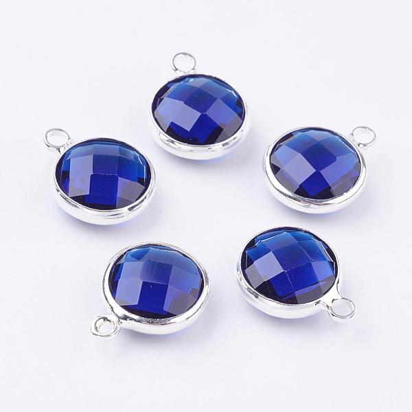 

PandaHall Silver Color Plated Brass Glass Flat Round Charms, Faceted, Blue, 12x8.5x3mm, Hole: 1.5mm Brass+Glass Flat Round Blue