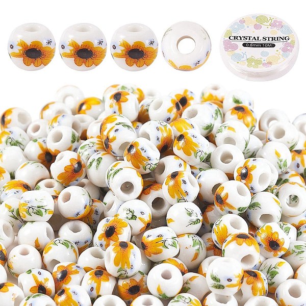 

PandaHall 200Pcs Handmade Porcelain Beads Kit for DIY Bracelet Making, with Elastic Thread, White, Beads: 8x7mm, Hole: 2.5mm, 200pcs/box...