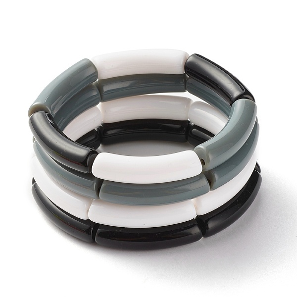 

PandaHall Opaque Chunky Acrylic Curved Tube Beads Stretch Bracelets Set for Women, Mixed Color, Inner Diameter: 2 inch(5.2cm), 4pcs/set..., Multicolor