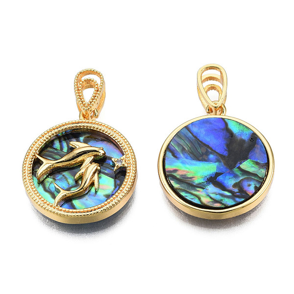 

PandaHall Brass Micro Pave Clear Cubic Zirconia Pendants, with Synthetic Abalone Shell/Paua Shells, Whale Charms, Real 18K Gold Plated...