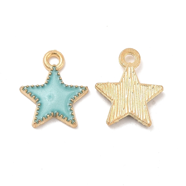 

PandaHall Alloy Enamel Charms, Star Charm, Light Gold, Pale Turquoise, 15x13x2mm, Hole: 2mm Alloy+Enamel Star