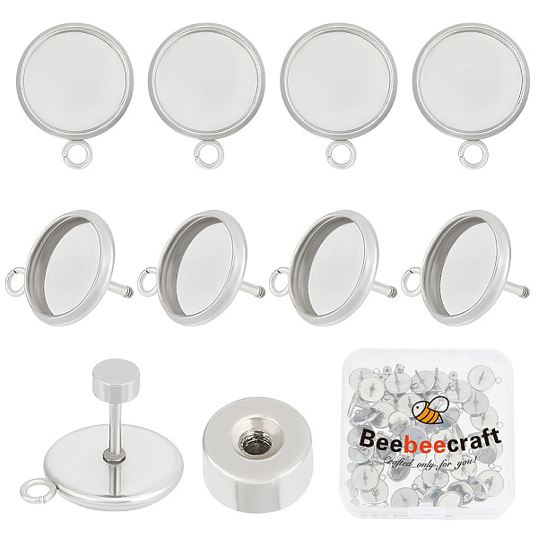 

PandaHall Beebeecraft 1 Box 50 Sets Blank Post Earring Stainless Steel Flat Round Stud Earring Settings and Ear Nuts with Loop for DIY Craft...