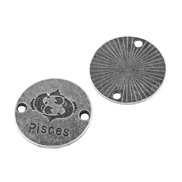 

PandaHall Tibetan Style Alloy Links connectors, Flat Round with Constellation/Zodiac Sign, Cadmium Free & Lead Free, Pisces, 23x2mm, Hole...