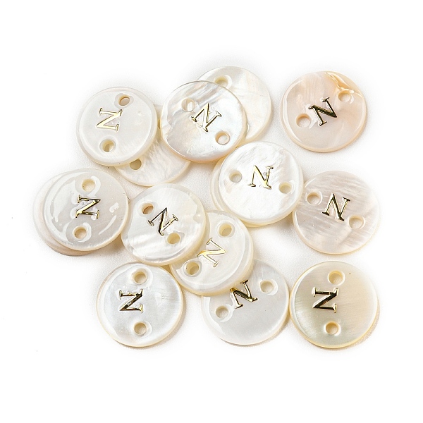 

PandaHall Freshwater Shell Buttons, Flat Round , Letter N, 12x2mm, Hole: 1.6mm Shell Letter N
