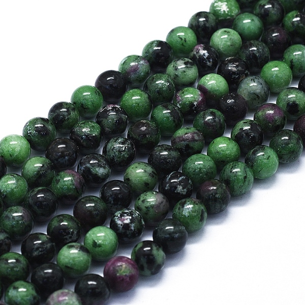 PandaHall Natural Ruby in Zoisite Beads Strands, Round, 8mm, Hole: 1mm, about 48~49pcs/Strand, 15.35 inch(39cm) Ruby in Zoisite Round