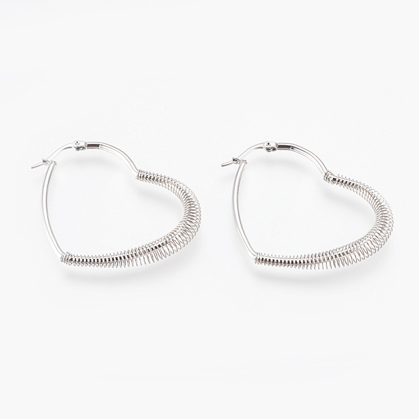

PandaHall 304 Stainless Steel Hoop Earrings, Hypoallergenic Earrings, with Spring, Heart, Stainless Steel Color, 49x39x5.5mm, Pin: 0.6x1mm...