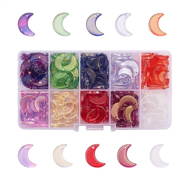 

PandaHall 10 Colors Transparent Glass Beads, with Glitter Powder, Top Drilled, Moon, Mixed Color, 16.5x11.5x3mm, Hole: 1.2mm, 20pcs/color..., Multicolor