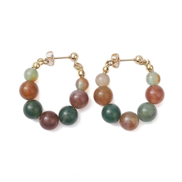 

PandaHall Natural Agate Beaded Hoop Earrings, 304 Stainless Steel Jewelry for Women, Golden, 35x8.5mm Natural Agate